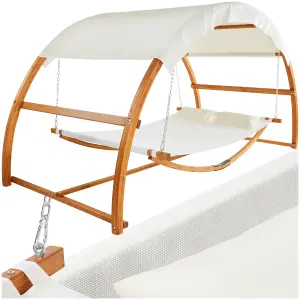 Hammock Locarno - for 2 people, large sun canopy, wooden frame, washable fabric 328 x 160 x 171.5cm - teak