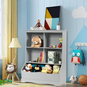 Costway Kids Bookcase 3-Tier Toy Storage Cubby Wooden Display Rack Cabinet