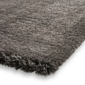 Charcoal Plain Shaggy Modern Easy To Clean Rug For Dining Room-120cm X 170cm