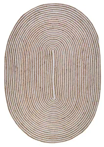 CHAKKAR PALE Stripe Oval Jute Beige Hall Rug / 75 cm x 120 cm