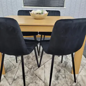 Dining Table and 4 Chairs Oak Effect Wood 4 Black Velvet Chairs Dining Room