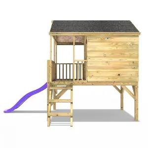 Rebo 5FT x 5FT Childrens Wooden Garden Playhouse on Deck + 6ft Slide - Partridge Purple