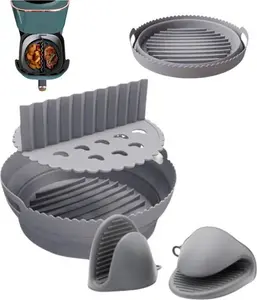 Air Fryer Accessories, Divider & Heat Resistant Mitts | Frying In The Air, Air Fryer Silicone Liner | Non-Stick 8.46" Reusable & Collapsible Air