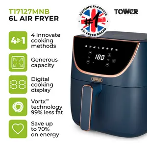 Tower Vortx Air Fryer with Digital Control Panel, 1700W, 6L Midnight Blue