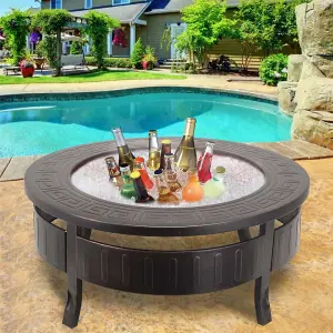 Oliver 3 in 1 Round Fire Pit BBQ Ice Bucket w/ Metal Frame