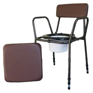 Height Adjustable Bedroom Bathroom Commode Chair - 5 Litre Pail with Lid - Brown