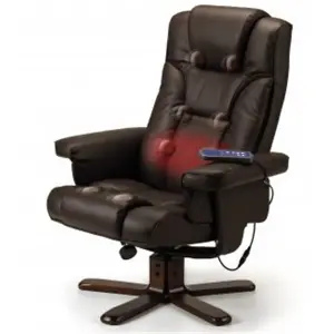 Reclining Swivel Massage Chair with Footstool - Brown