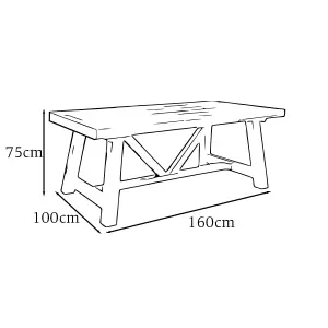 1.6m Fixed Solid Reclaimed Pine Hand Finished Dining Table Set