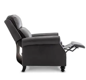 Recliner Manual Chair in Grey Faux Leather Suede