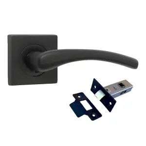 Zena Door Handle Matt Black Lever on Square Rose Internal Handles 64mm Latch