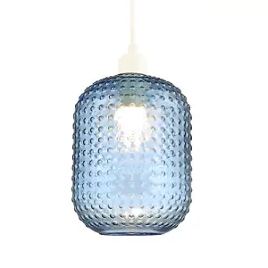 Modern Designer Midnight Navy Blue Rectangular Dimpled Glass Pendant Light Shade