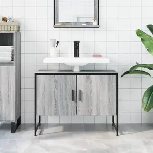 17 Stories Bathroom Sink Cabinet Sonoma Oak 80X33x60 Cm Engineered Wood Gray Sonoma