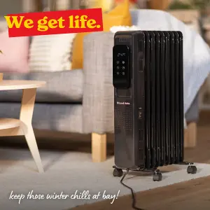 Russell Hobbs Electric Heater 2000W Black Digital 9 Fin Oil Filled Radiator with Remote & 2 Year Guarantee RHOFR2009B-D