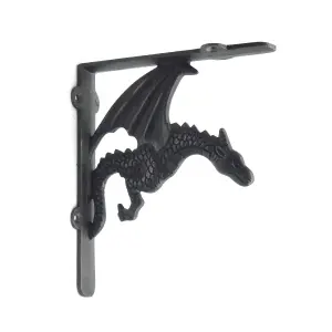 Oakcrafts - Pair of Antique Cast Iron Winged Dragon Shelf Brackets - 150mm x 180mm