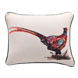 Meg Hawkins Oblong Cushion with Wooden Buttons  - Pheasant