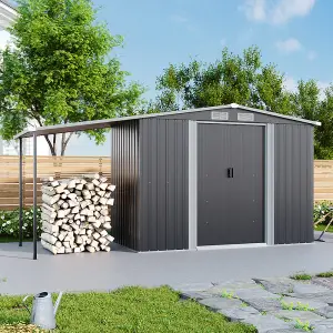 8 x 4 ft Metal Shed 2 Door Garden Storage Shed with Awning in Dark Grey