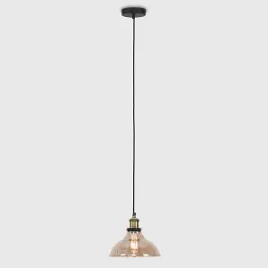 ValueLights Wallace Black and Gold Ceiling Light Pendant with Amber Tinted Clear Glass Shade with LED Filament Bulb In Warm White