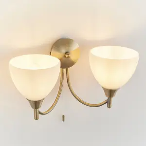 Anson Lighting Royal Antique Brass and Opal Glass 2 Light Wall Light