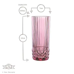 Bormioli Rocco - America '20s Highball Glasses - 400ml - Lilac Rose - Pack of 6