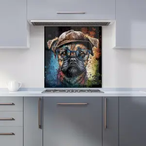 Border Terrier Dog Face Splashart Premium Glass Kitchen Splashback W600mm x H600mm