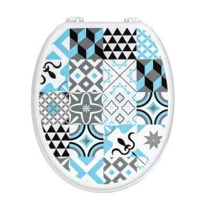 Nes Home Universal Classic Oval Shaped Design Toilet Seat & Fixings Tile Pattern Print