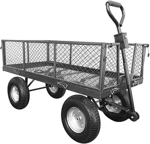 The Handy Garden Trolley THLGT Large Steel Garden Cart 350kg Capacity with Puncture Proof Wheels and Fold Down Sides