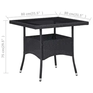 Berkfield Outdoor Dining Table Black Poly Rattan and Glass