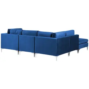 Corner Sofa with Ottoman EVJA Navy Blue Velvet Right Hand