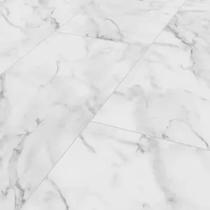 GoodHome Italo White Marble effect Textured Click vinyl Tile, 2.4m²