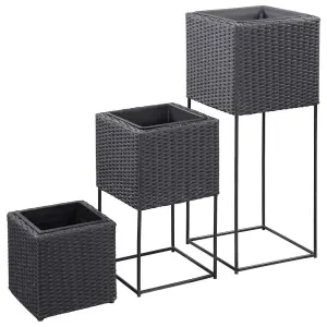 Berkfield Garden Raised Beds 3 pcs Poly Rattan Black