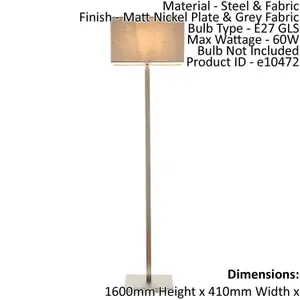 Floor Lamp Light Matt Nickel & Grey Fabric 60W E27 Standing Base & Shade