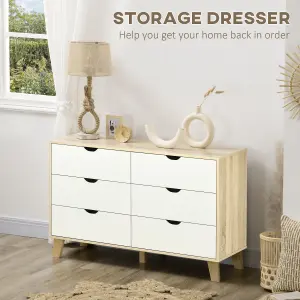 HOMCOM Chest of Drawers, 6 Drawer Unit Storage Chest Bedroom White and Brown