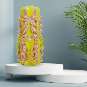 Hand-carved Artisanal Candles 22cm Tall - Unique Yellow Style Eco-Friendly, Smokeless - Italian Inspired Design 20+ Hour Burn Time