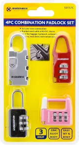 Pack Of 4 Padlock Set 3 Digit Combination Security Gates Sheds Luggage Waterproof