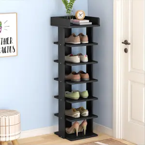 7 Tier Black Freestanding Shoe Rack Shoe Storage Organizer Stand Display Shelf for Hallway Entryway