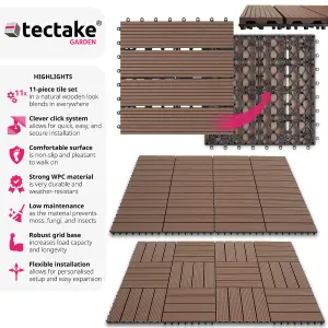 Outdoor Tiles Tegulas - 11-piece set with click system, wood look  -  brown