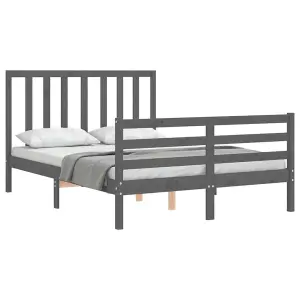 Berkfield Bed Frame with Headboard Grey Double Solid Wood