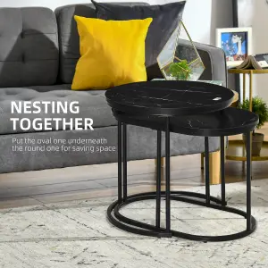 HOMCOM 2 Pcs Modern Coffee Table with Faux Marble Side Accent Tables Black