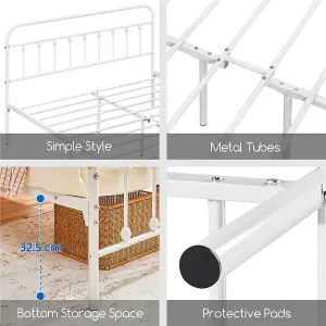 Yaheetech White 5ft King Vintage Metal Bed Frame with High Headboard and Footboard