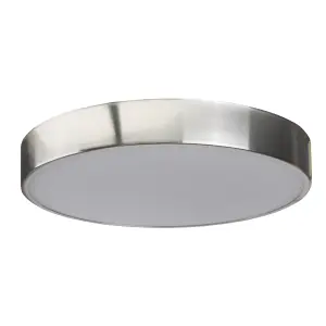 GoodHome Wapta Flush Brushed Metal & plastic Chrome effect Bathroom LED Ceiling light