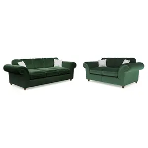 Windsor Bottle Green 3 Seater & 2 Seater Sofas - Brown Feet