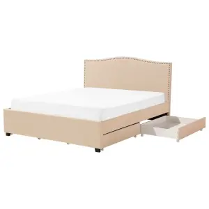 Fabric EU Super King Bed with Storage Beige MONTPELLIER