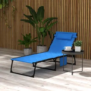 Outsunny Foldable Sun Lounger w/ Reclining Back, Sun Lounger w/ Padded Seat Blue