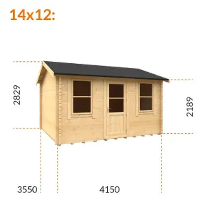 14ft x 12ft (4150mm x 3550mm) Horsforth "The Springfield Plus" 44mm Log Cabin With 2 Opening Window