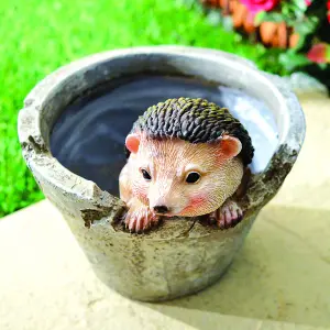 Hedgehog Design Weather-Resistant Polyresin Garden Plant Pot with Drainage Holes - H15cm x 15.5cm Diameter