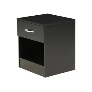 Maybery 1 Drawer Bedside Table With Open Shelf, Bedroom Storage Cabinet Black