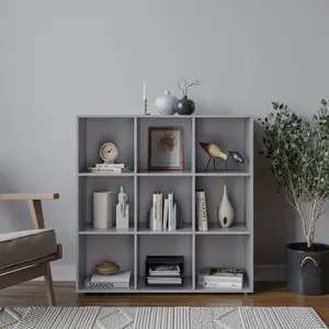 URBNLIVING 9 Cube Grey Wooden Bookcase Shelving Display Shelves Storage Unit Wood Shelf Without Door