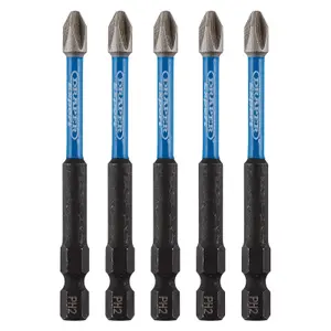 Draper Expert Cross Slot/PH Type Impact Screwdriver Bits, No.2 x 75mm, 1/4" Hex (Pack of 5) 05676