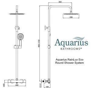 Aquarius RainLux Eco Round Adjustable Exposed Bar Shower System Matt Black