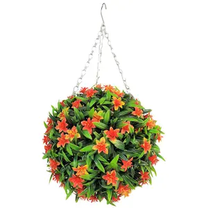 Best Artificial 28cm Orange Lily Hanging Basket Flower Topiary Ball - Suitable for Outdoor Use - Weather & Fade Resistant